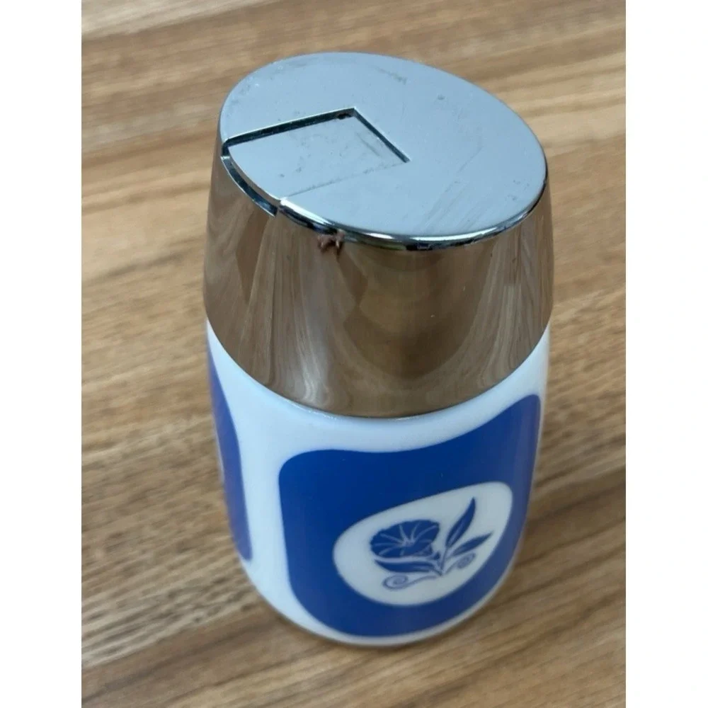 Vintage MCM Dispeners Inc Sugar Dispenser Milk Glass Blue Morning Glory